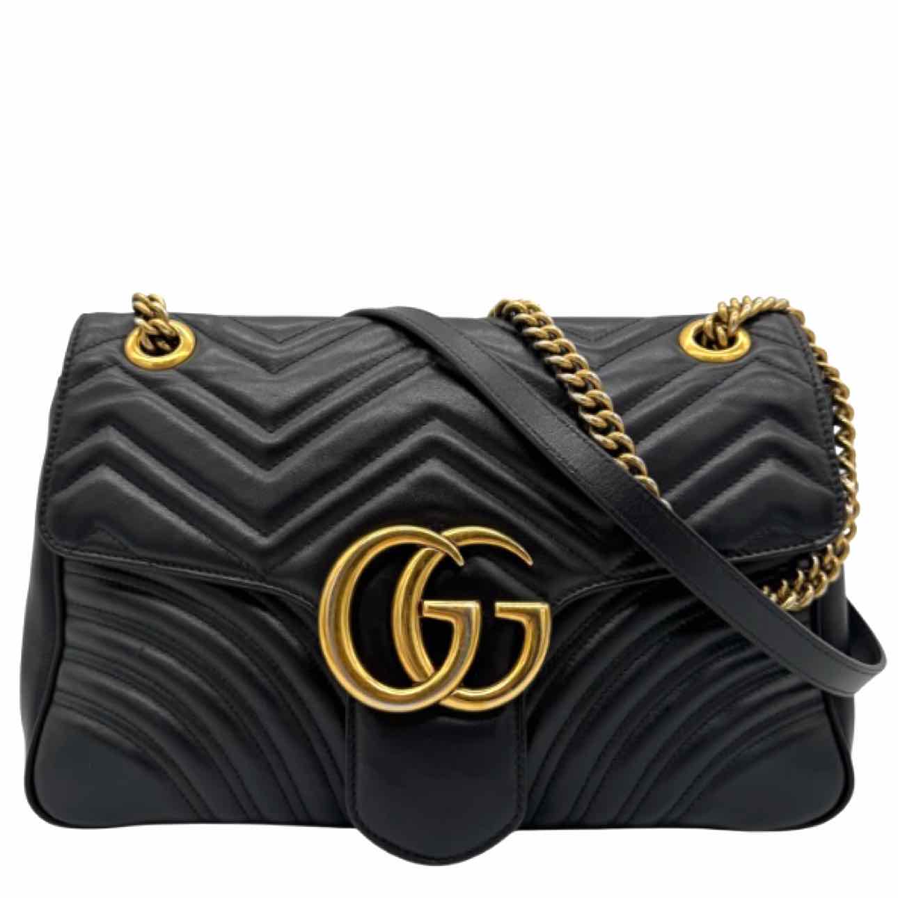 GUCCI Calfskin Matelasse Large GG Marmont Shoulder Bag Black