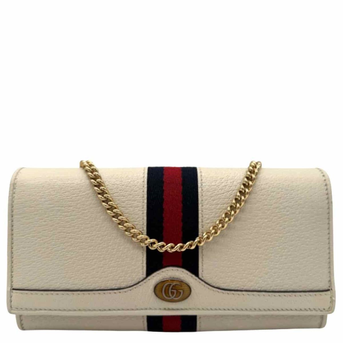 GUCCI Calfskin Ophidia Chain Wallet White
