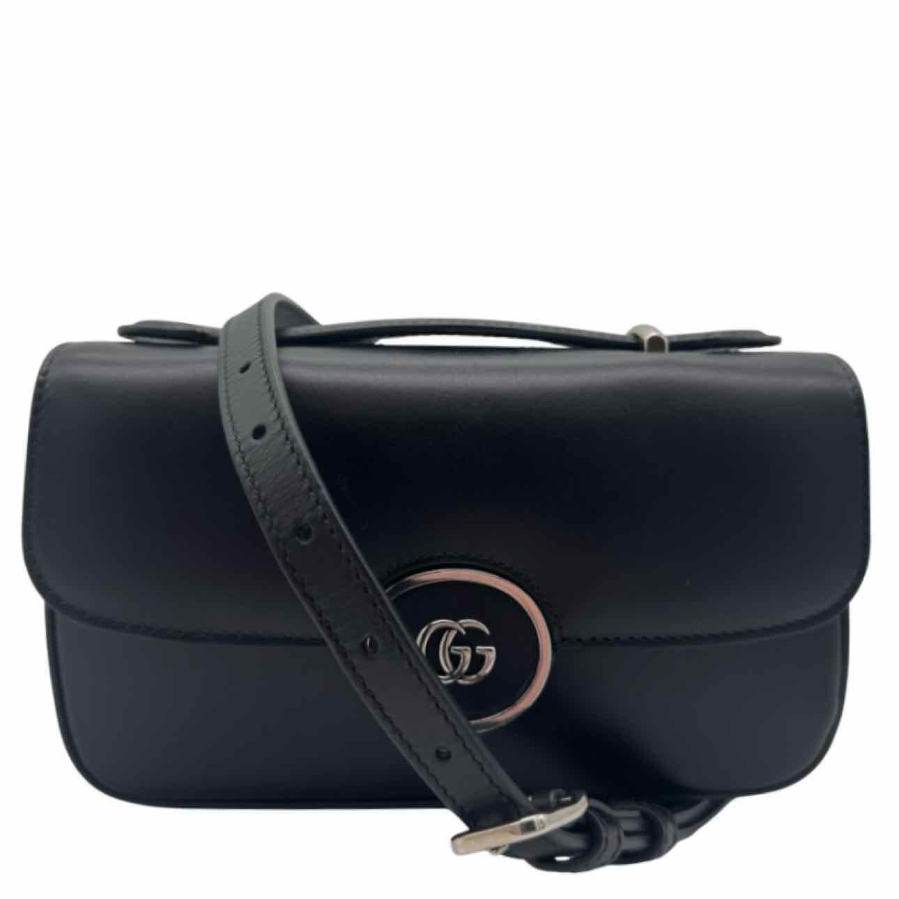 GUCCI Calfskin Senna Top Handle Shoulder Bag Black
