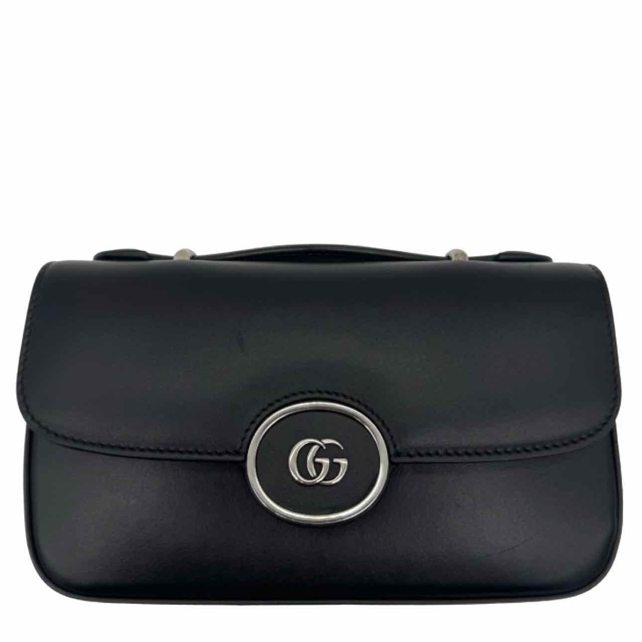 GUCCI Calfskin Senna Top Handle Shoulder Bag Black