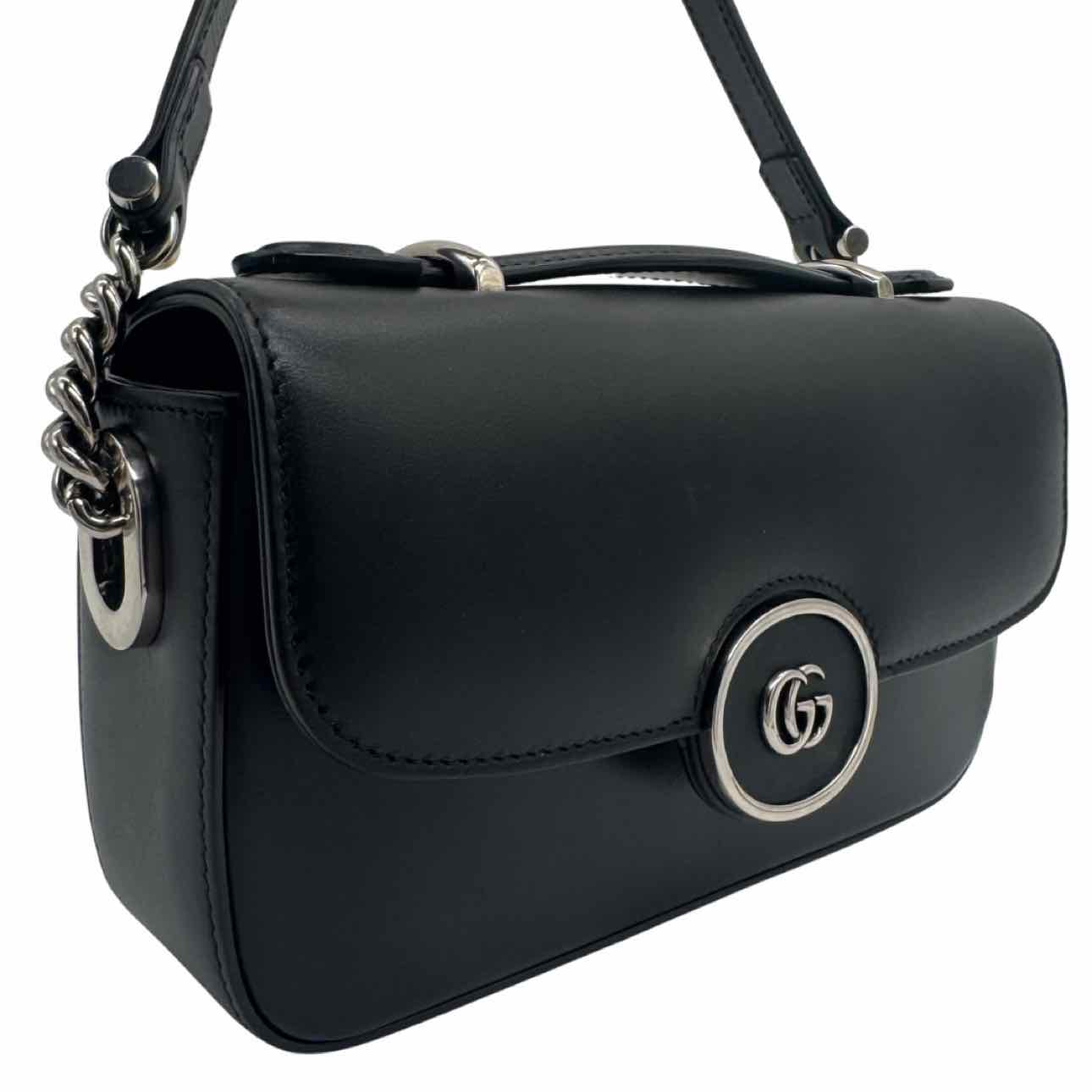 GUCCI Calfskin Senna Top Handle Shoulder Bag Black