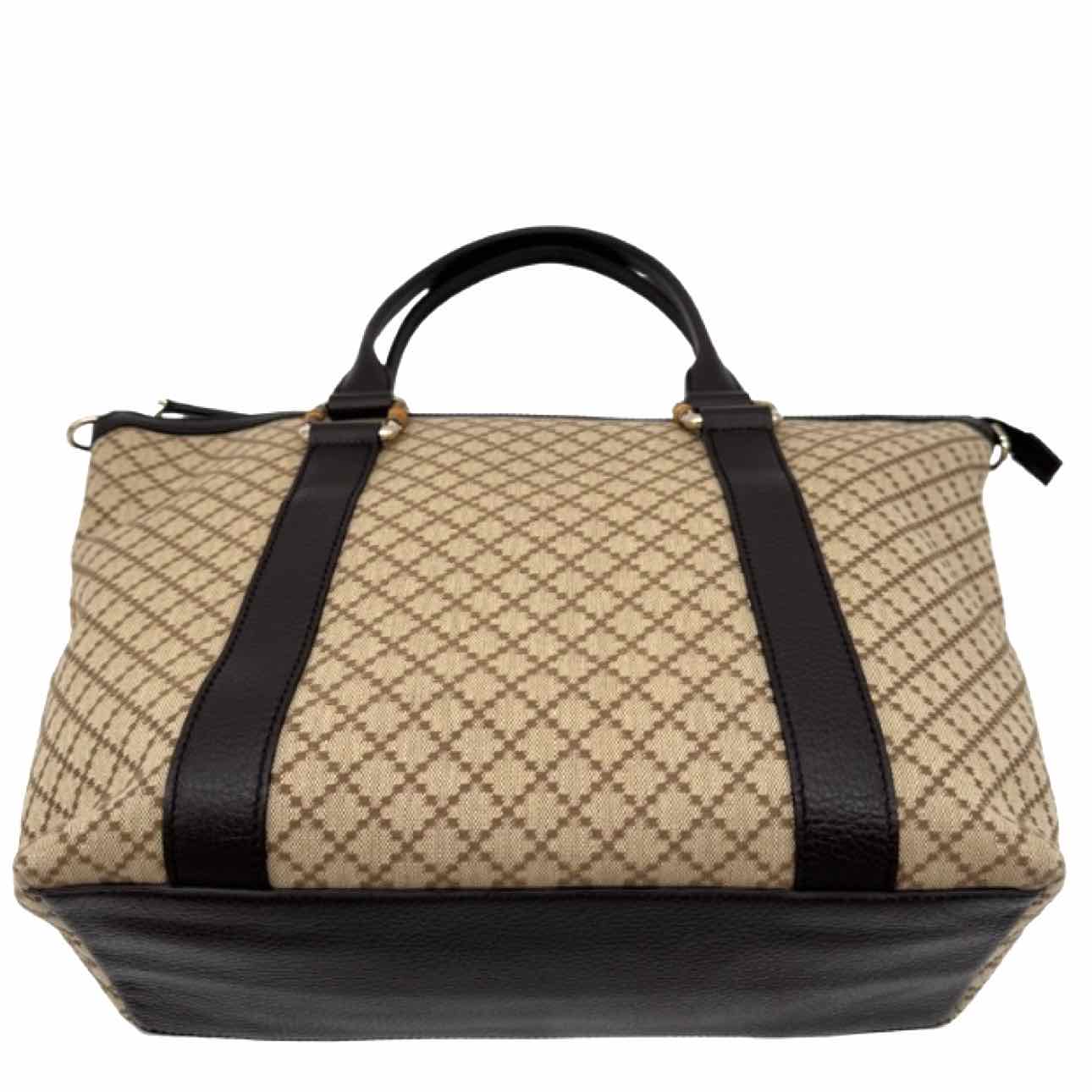 GUCCI Canvas Diamante Bamboo Tote Brown