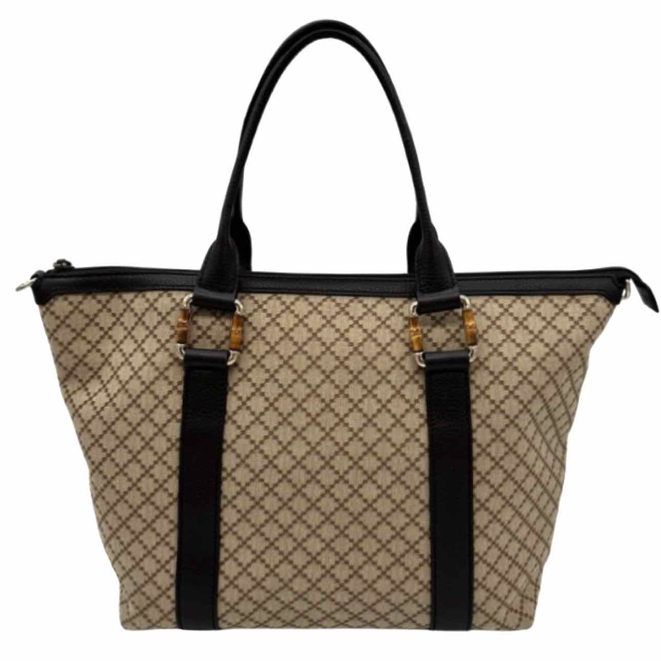 GUCCI Canvas Diamante Bamboo Tote Brown