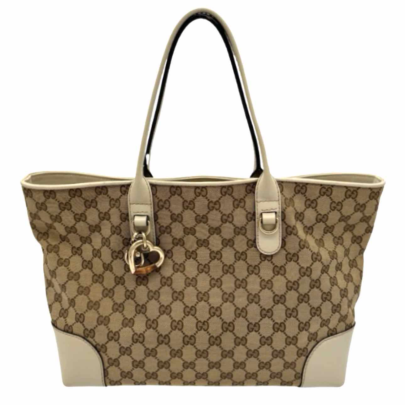 GUCCI Canvas Heart Bit Tote Beige