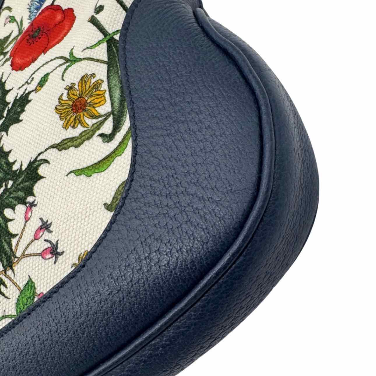 GUCCI Canvas Jackie Flora Medium Hobo Bag Navy