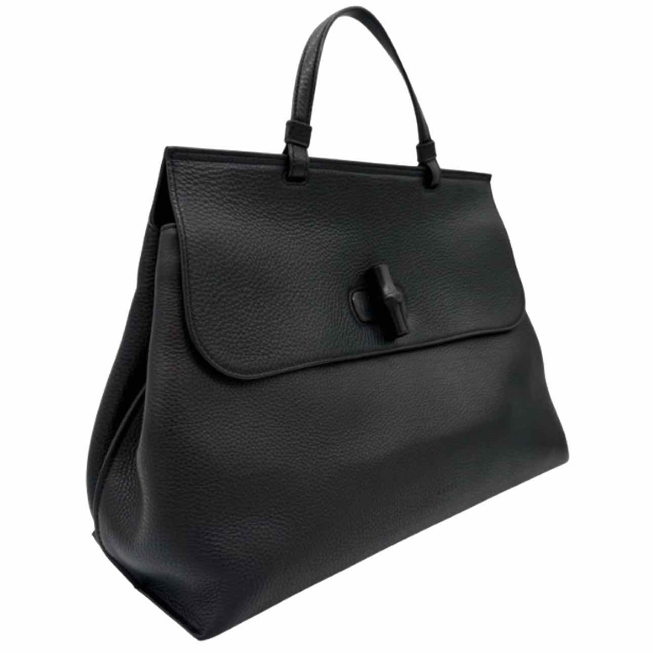 GUCCI Cellarius Calfskin Large Bamboo Daily Top Handle Bag Black