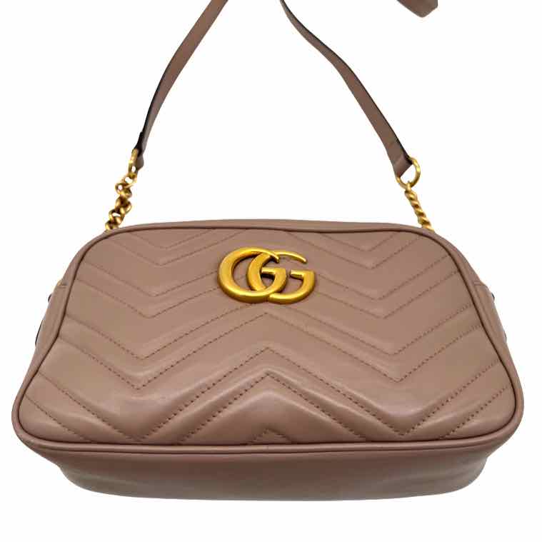 GUCCI GG Matelasse Chevron Leather Small Marmont Camera Bag Beige