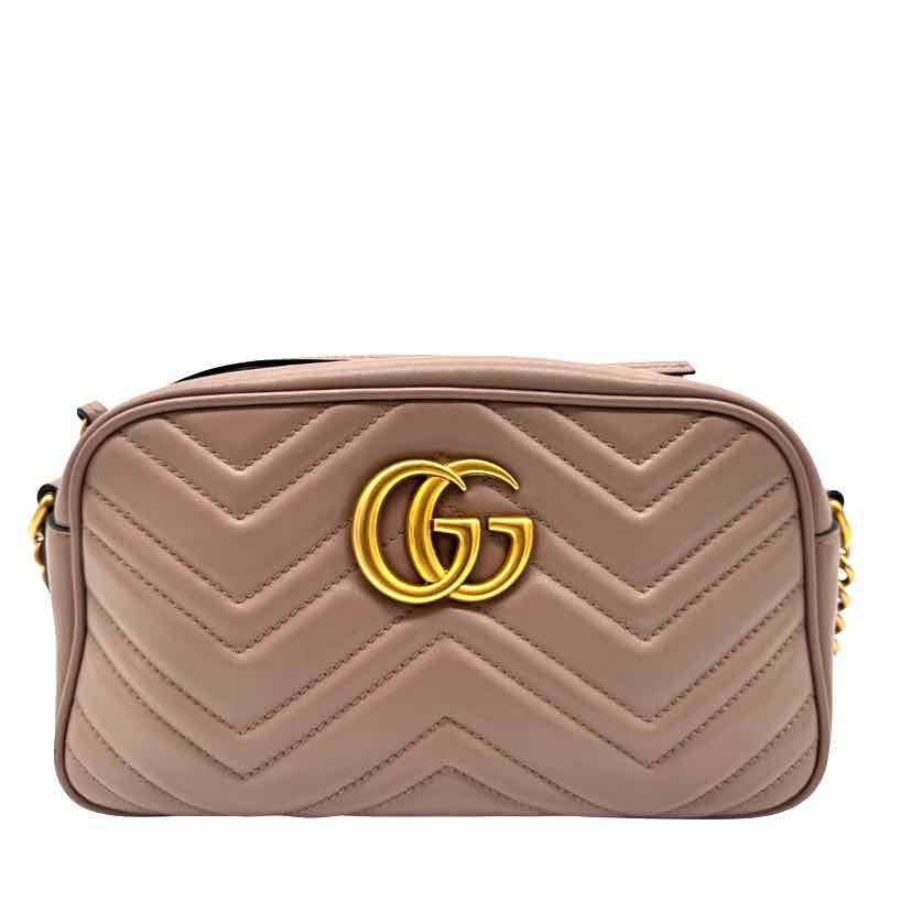 GUCCI GG Matelasse Chevron Leather Small Marmont Camera Bag Beige