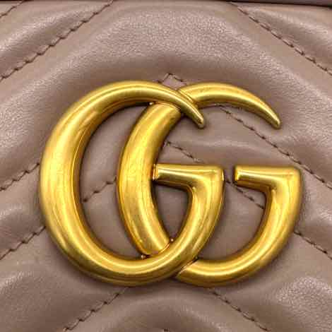 GUCCI GG Matelasse Chevron Leather Small Marmont Camera Bag Beige