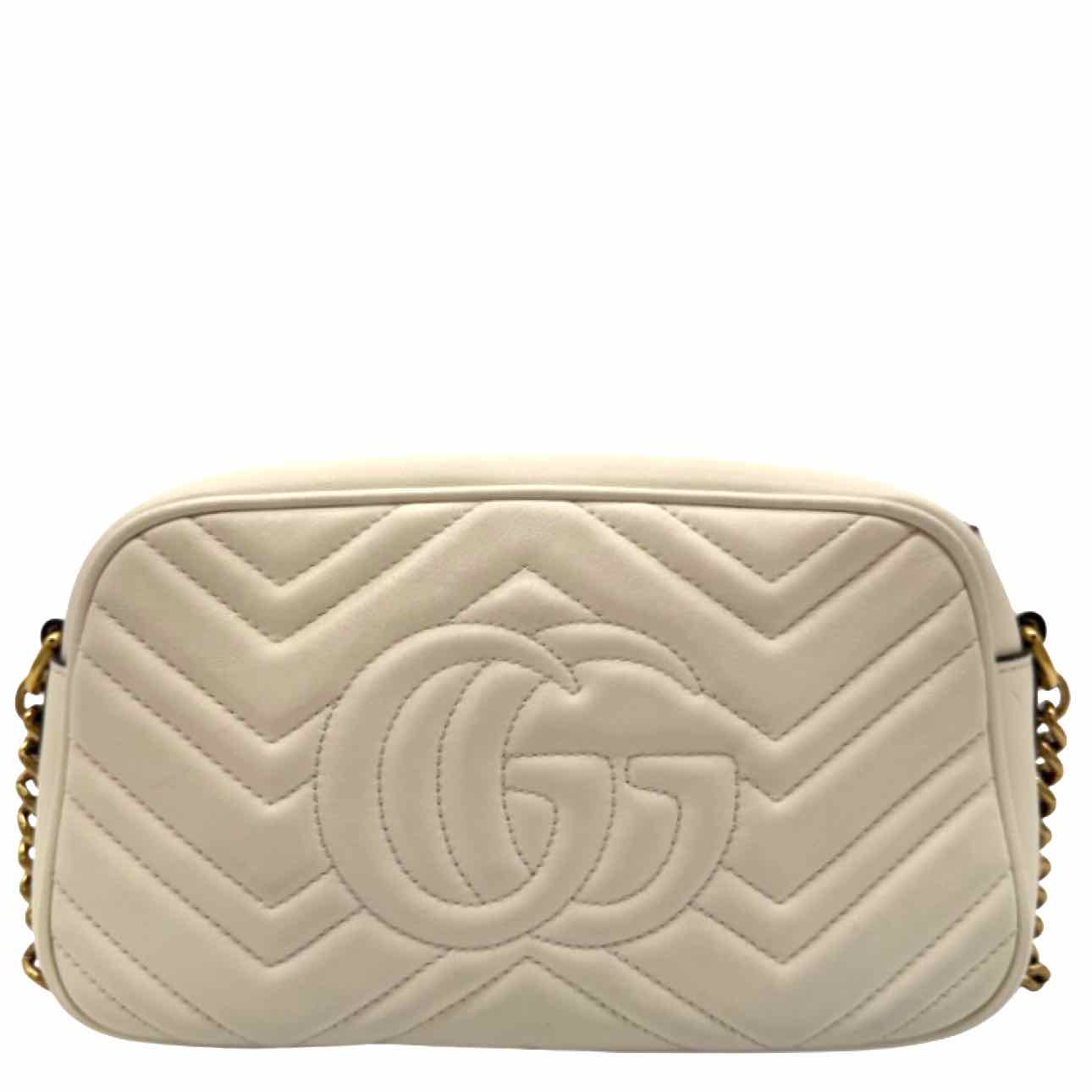GUCCI GG Matelasse Chevron Leather Small Marmont Camera Bag White