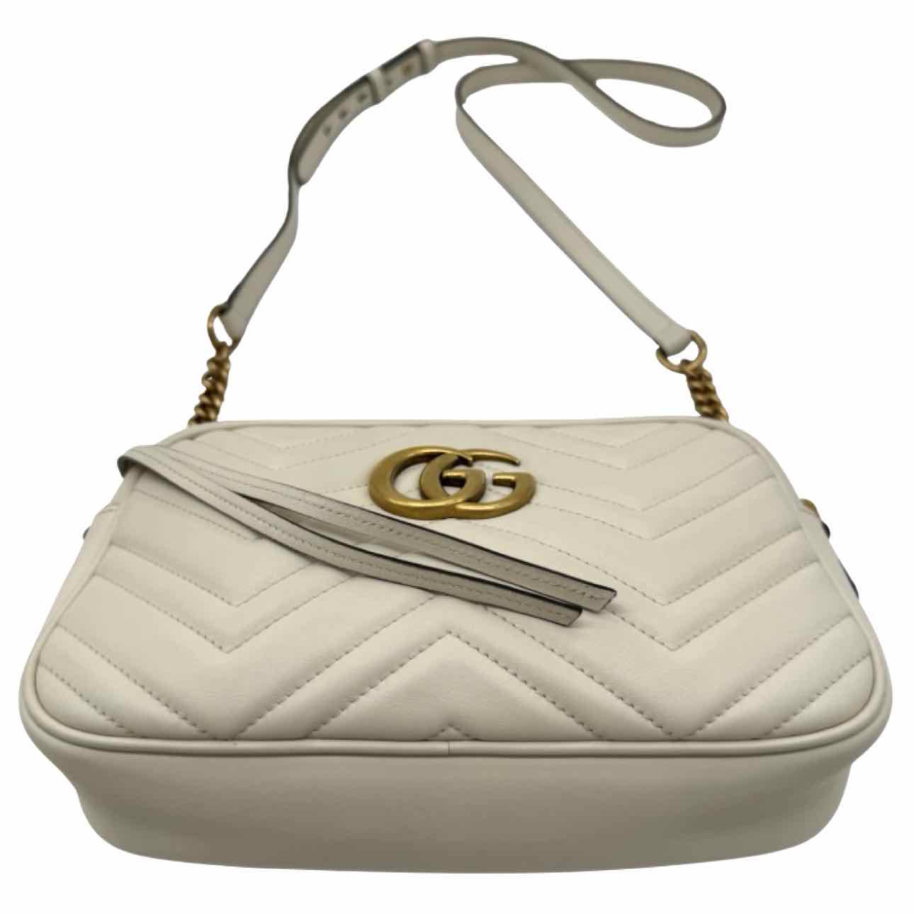 GUCCI GG Matelasse Chevron Leather Small Marmont Camera Bag White