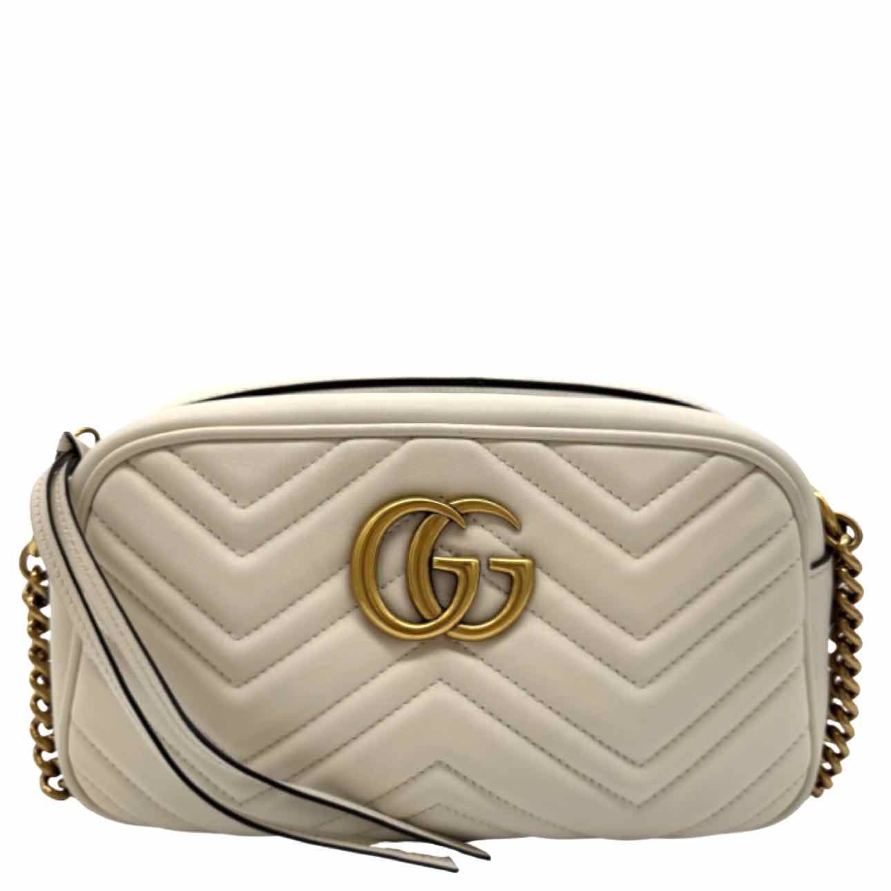 GUCCI GG Matelasse Chevron Leather Small Marmont Camera Bag White