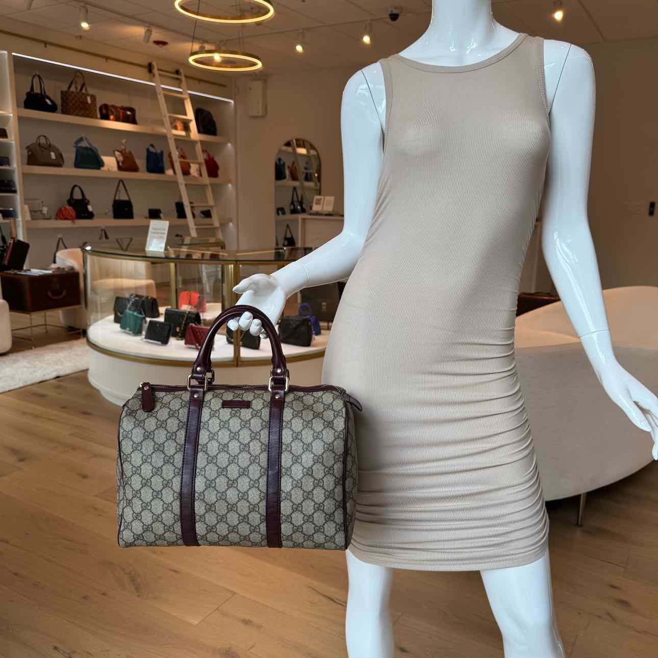 GUCCI GG Plus Monogram Medium Joy Boston Bag Burgundy