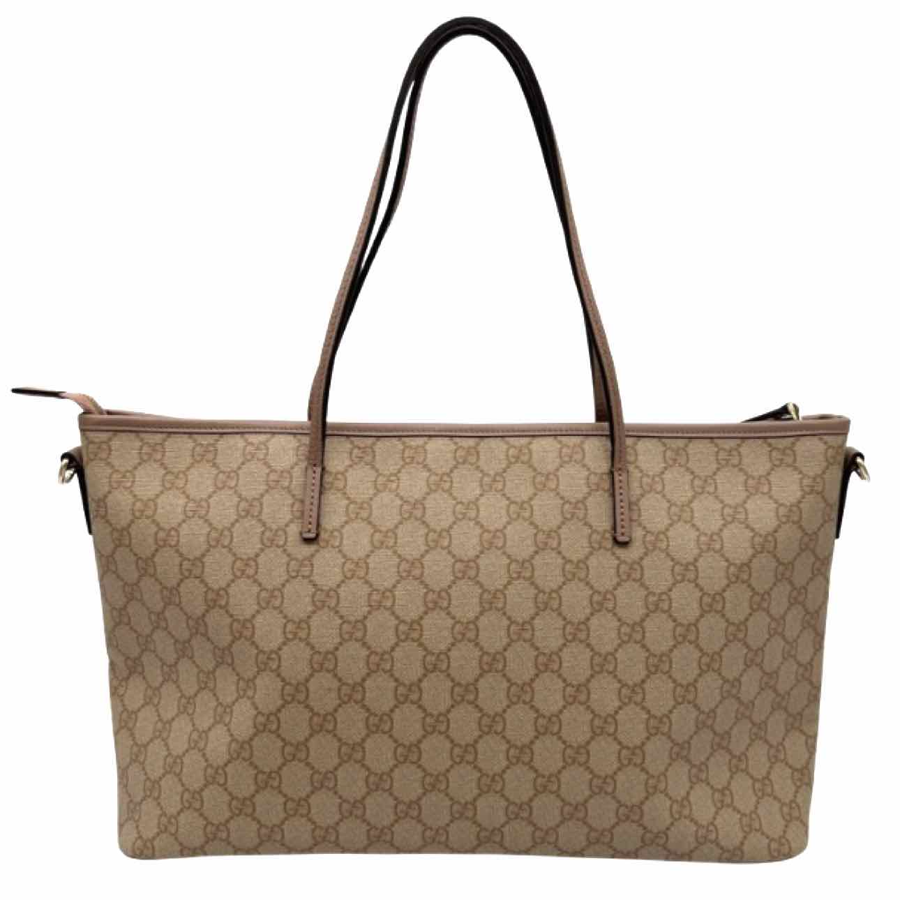 GUCCI GG Supreme Monogram Canvas Tote Bag Beige