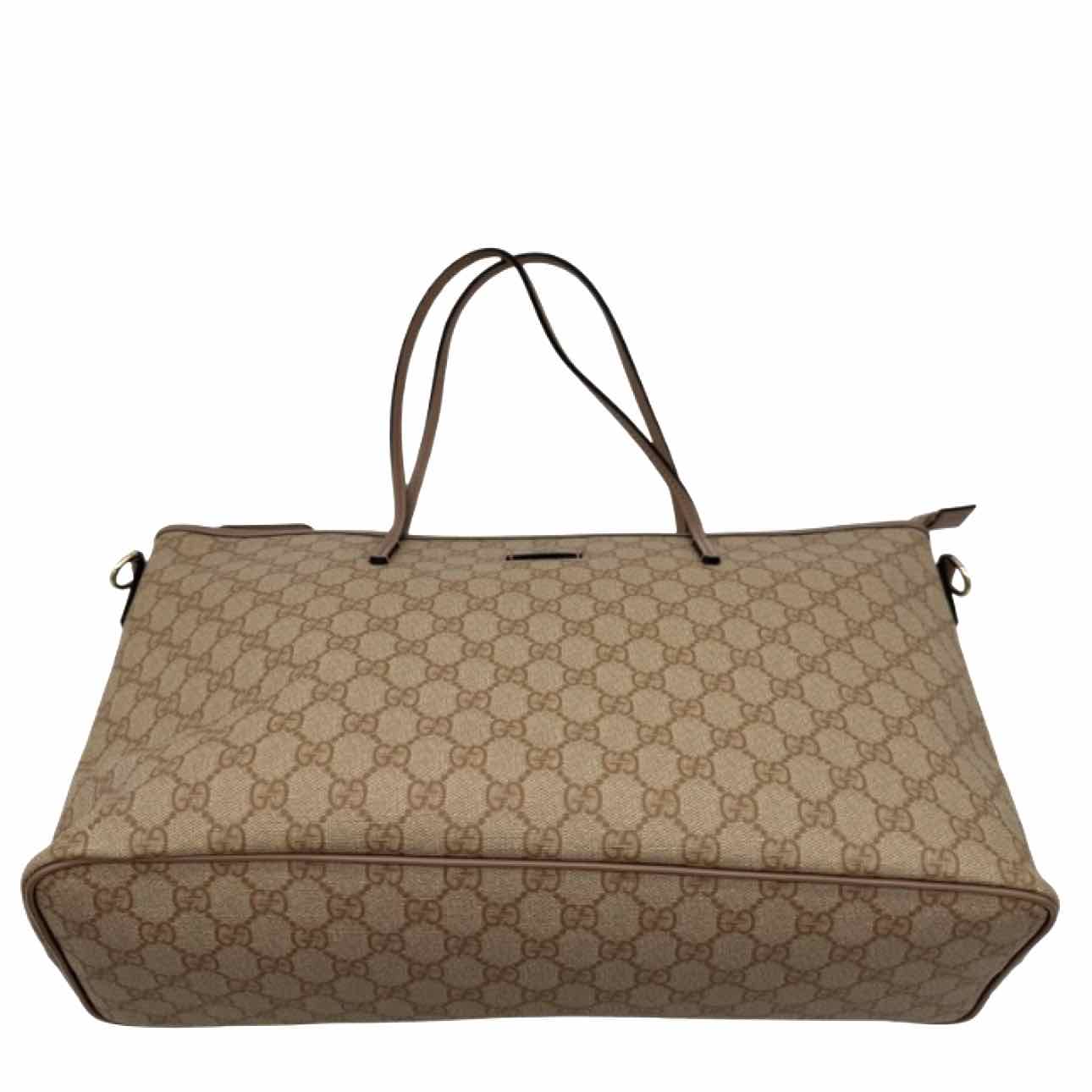 GUCCI GG Supreme Monogram Canvas Tote Bag Beige