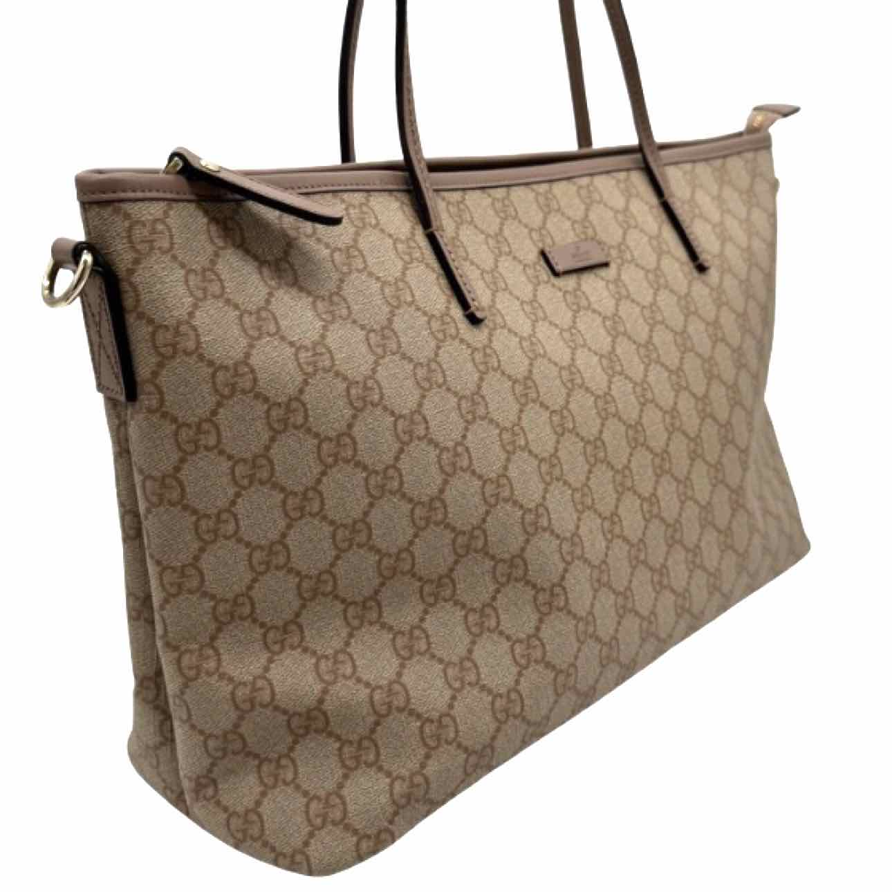 GUCCI GG Supreme Monogram Canvas Tote Bag Beige
