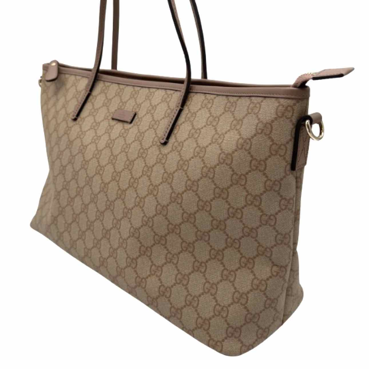 GUCCI GG Supreme Monogram Canvas Tote Bag Beige