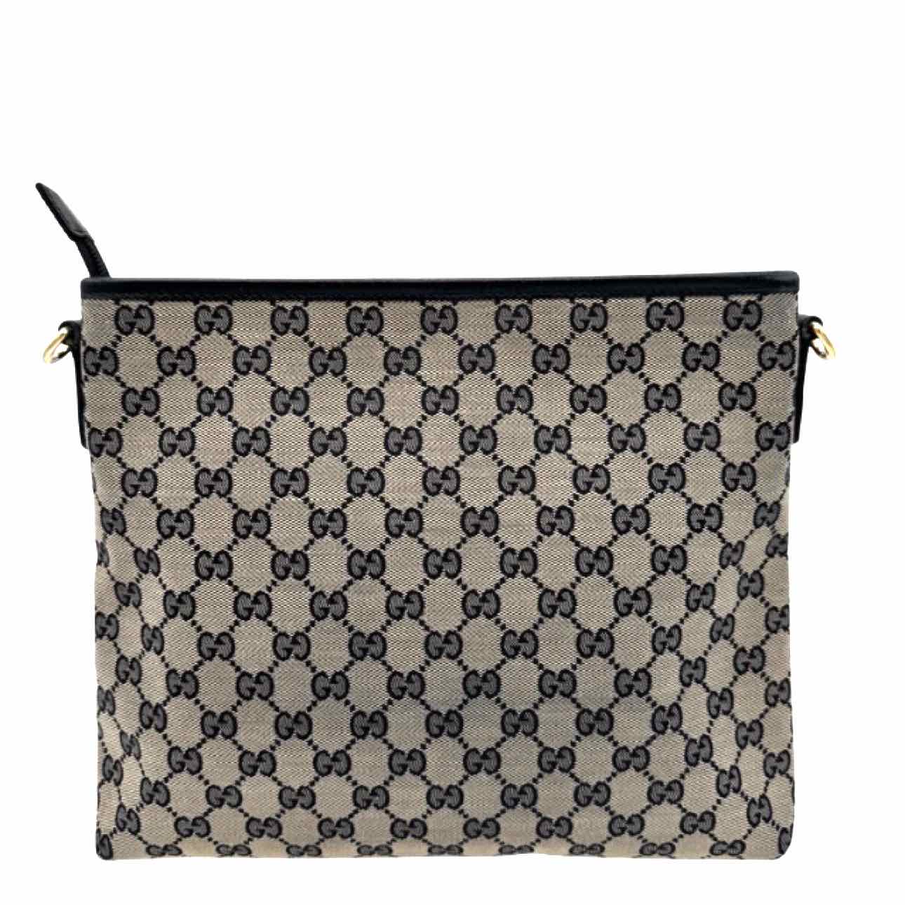 GUCCI GG Supreme Monogram Web Flat Messenger Bag Navy - Kent & Hudson
