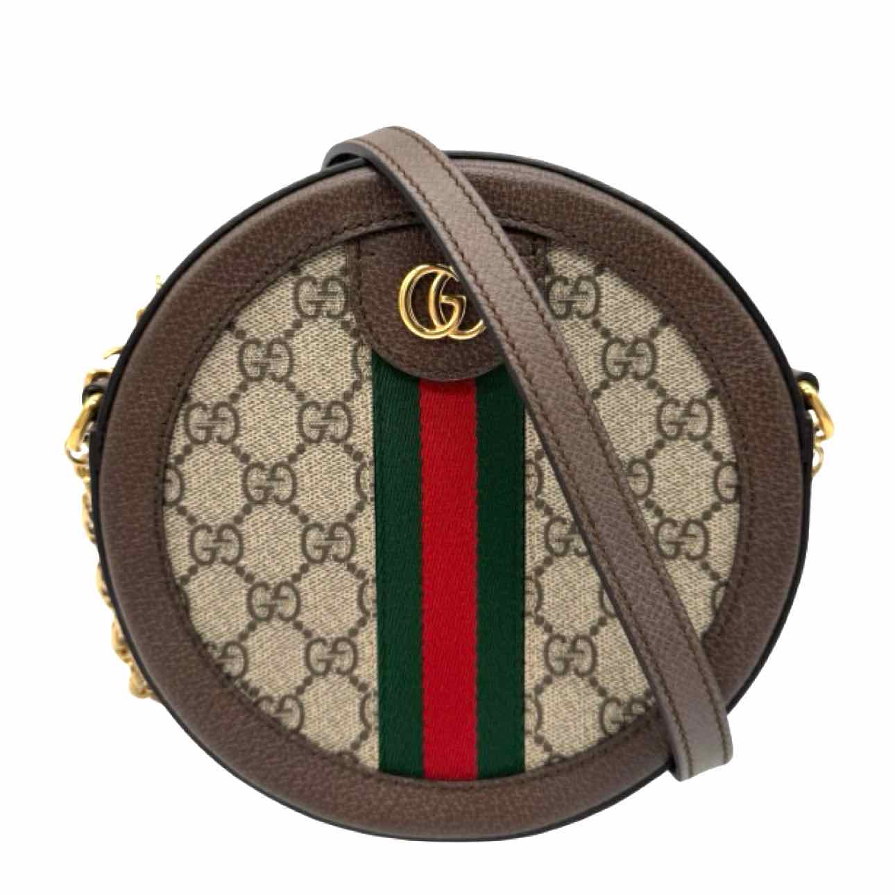 GUCCI GG Supreme Monogram Web Ophidia Round Crossbody Brown