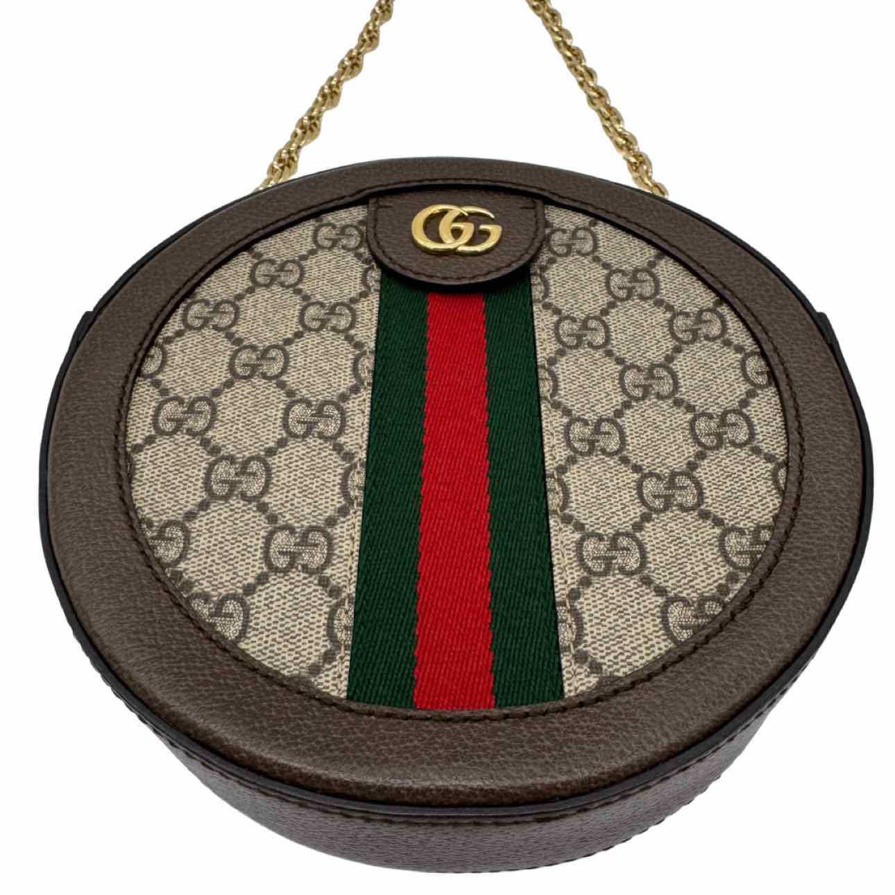GUCCI GG Supreme Monogram Web Ophidia Round Crossbody Brown