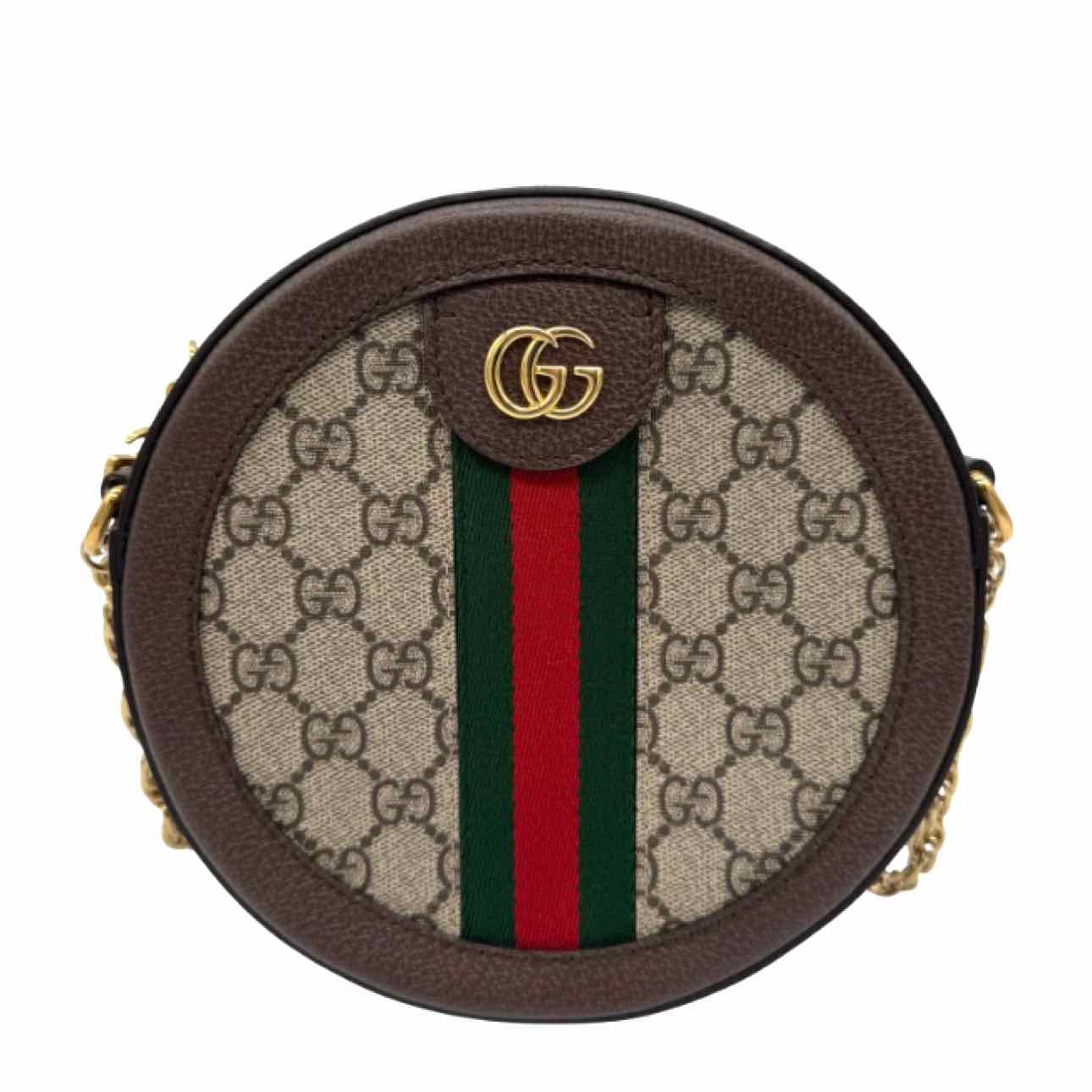 GUCCI GG Supreme Monogram Web Ophidia Round Crossbody Brown