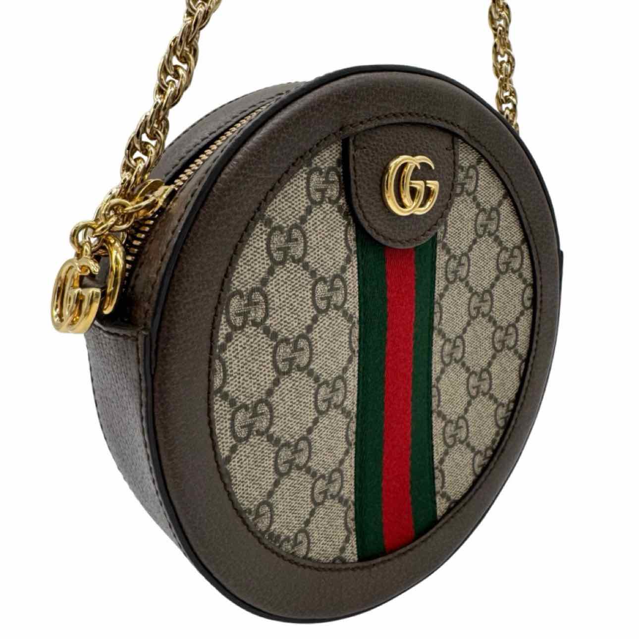 GUCCI GG Supreme Monogram Web Ophidia Round Crossbody Brown