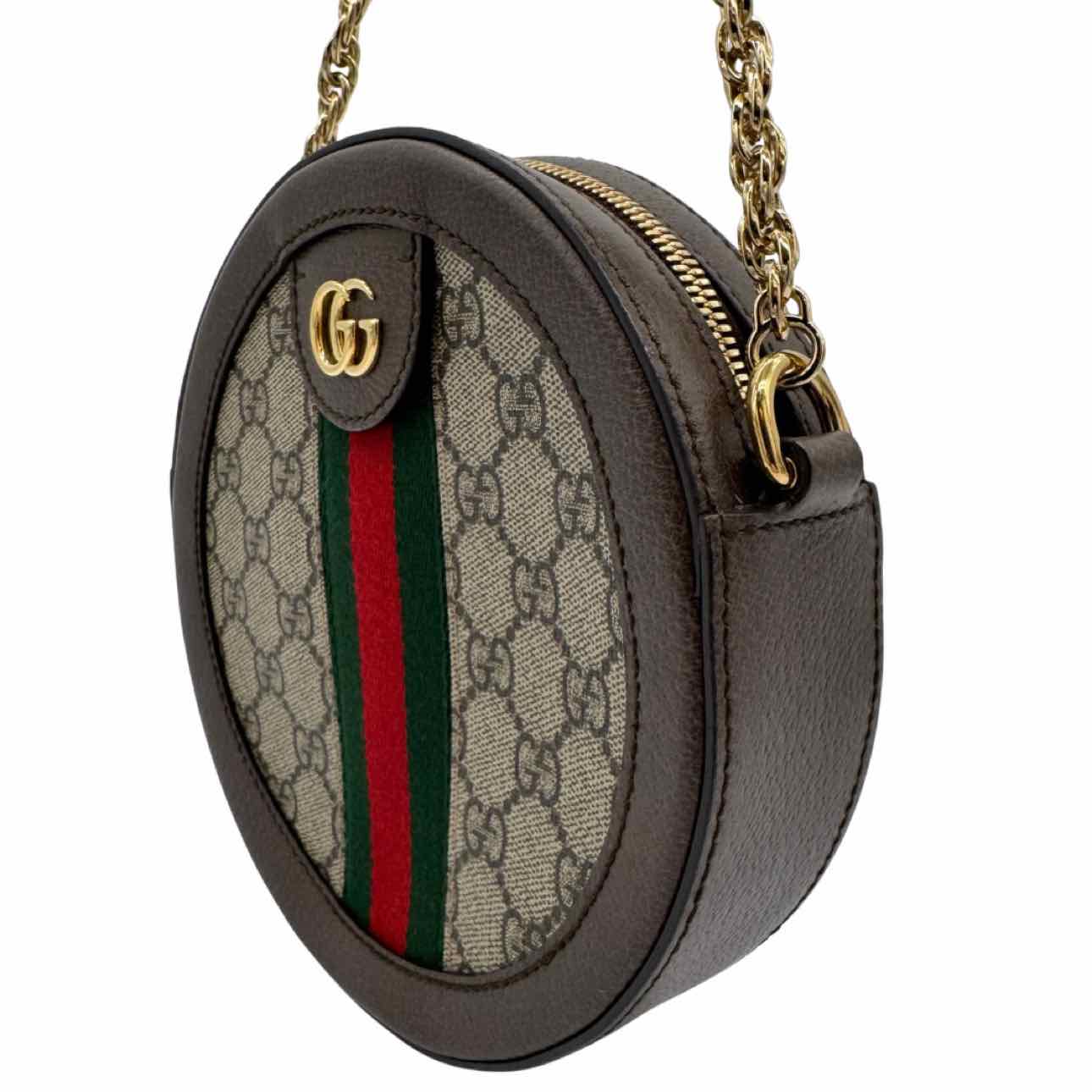 GUCCI GG Supreme Monogram Web Ophidia Round Crossbody Brown