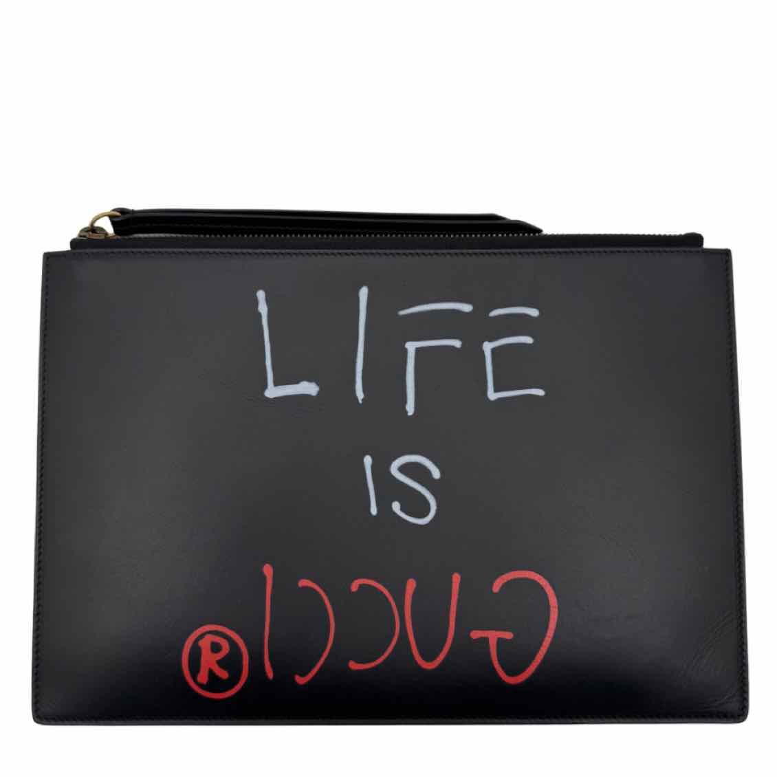 GUCCI Leather Ghost Clutch Black