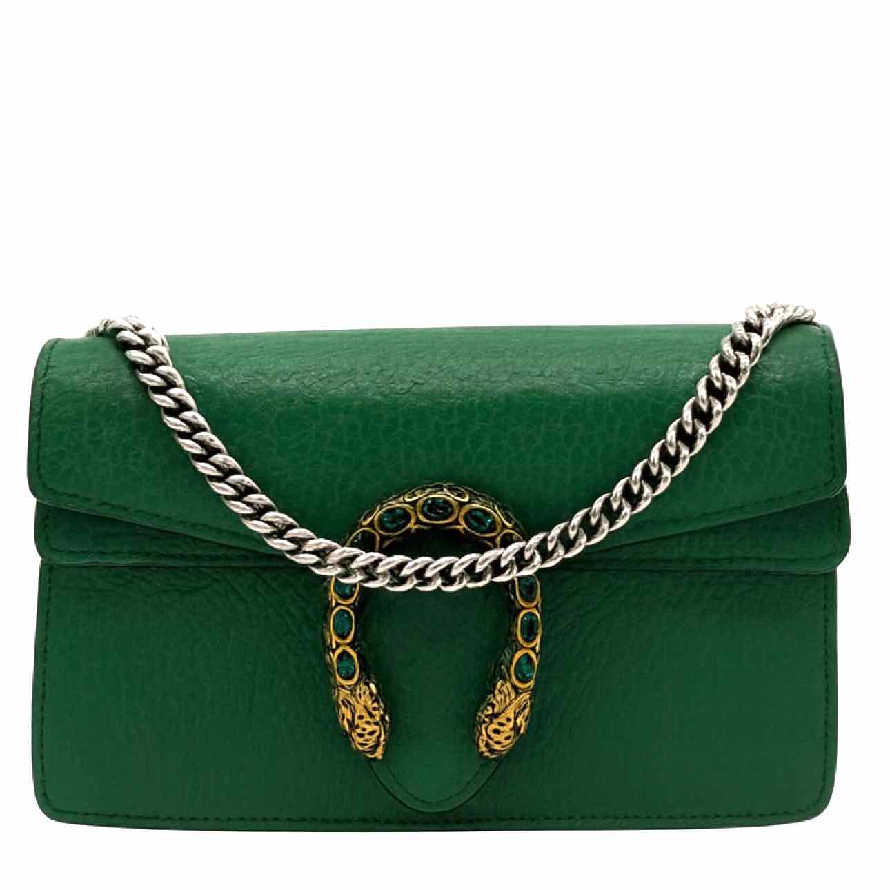 GUCCI Leather Mini Dionysus Chain Crossbody Green