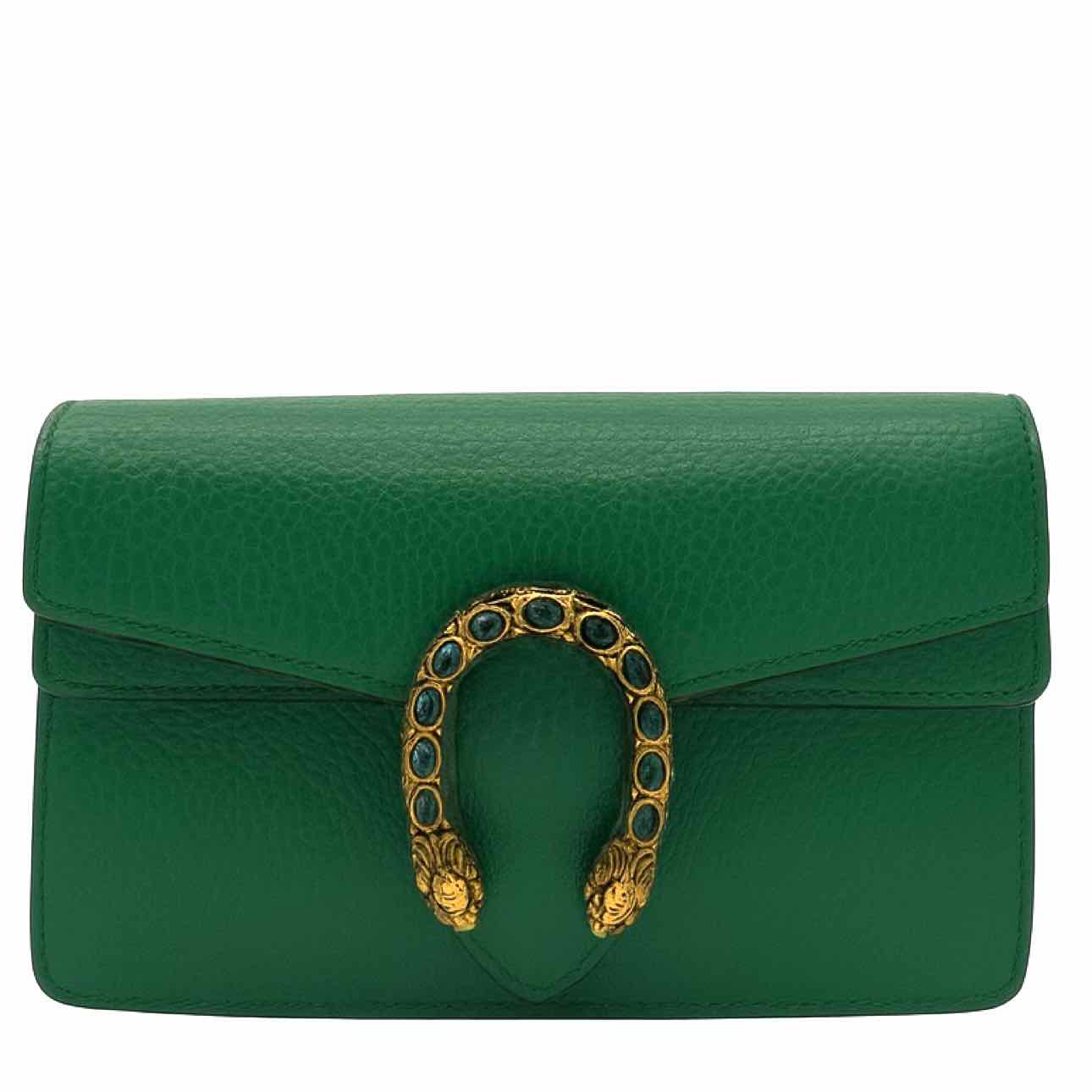 GUCCI Leather Mini Dionysus Chain Crossbody Green