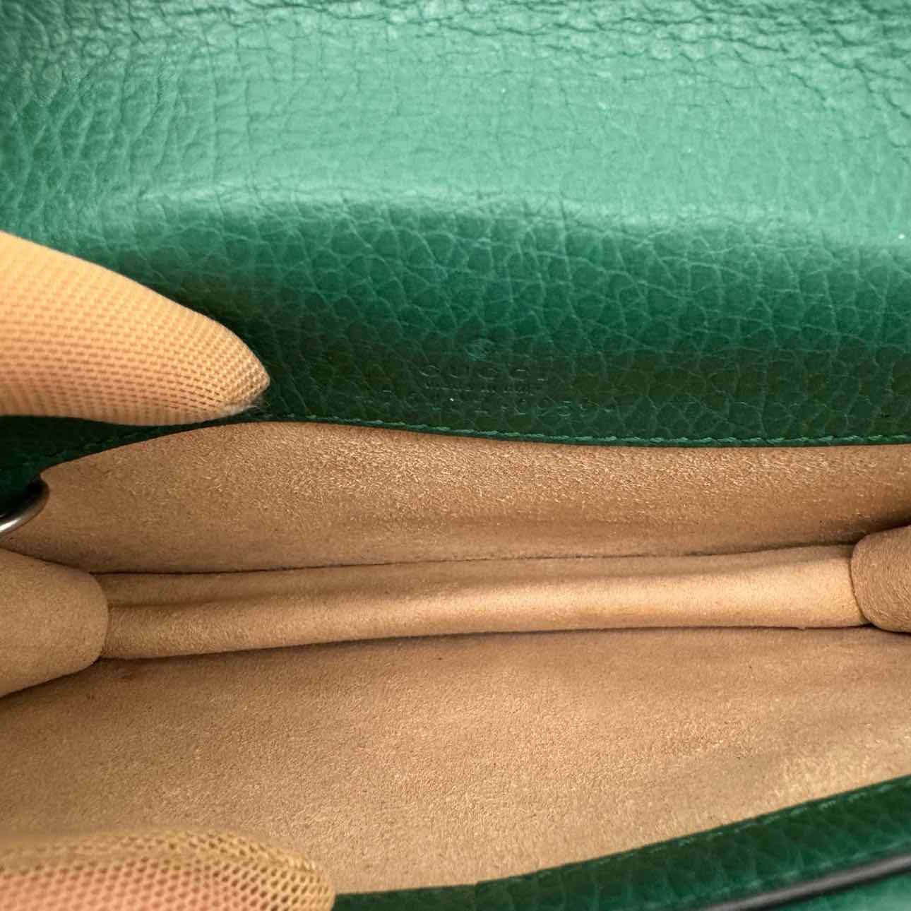 GUCCI Leather Mini Dionysus Chain Crossbody Green