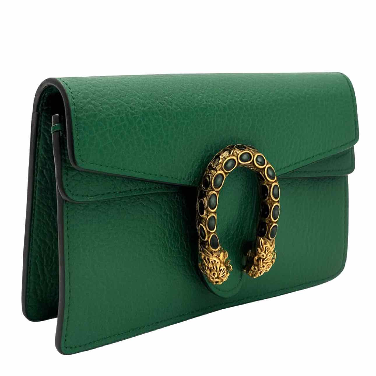 GUCCI Leather Mini Dionysus Chain Crossbody Green