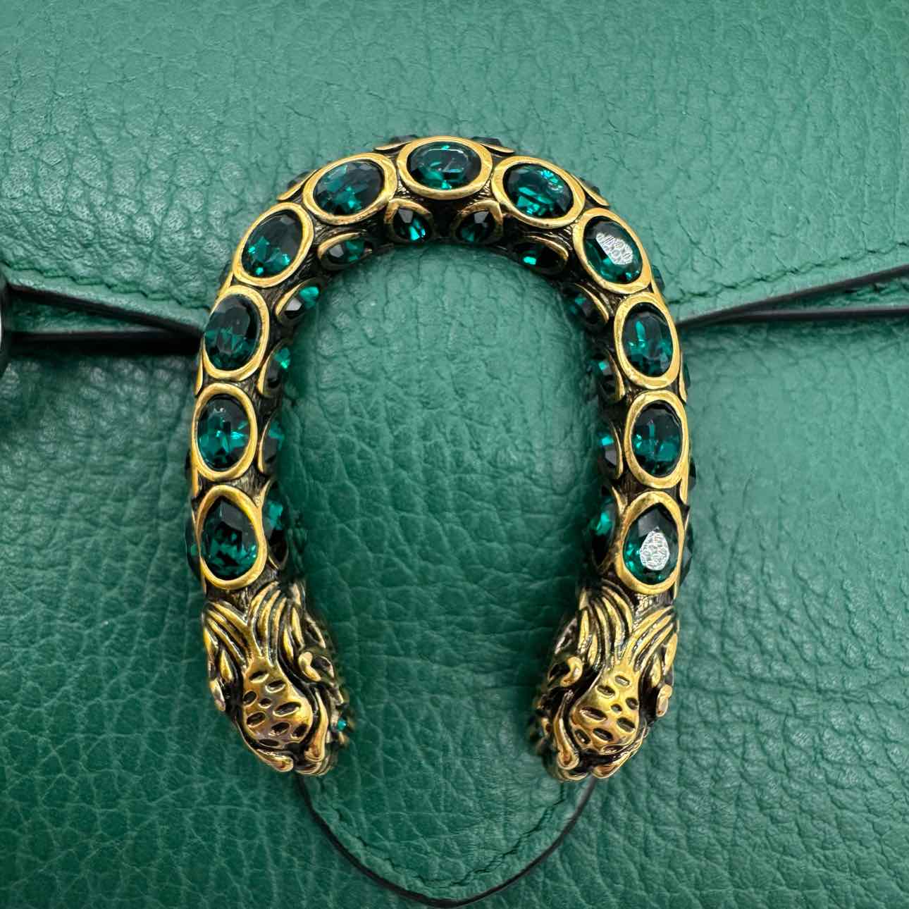 GUCCI Leather Mini Dionysus Chain Crossbody Green