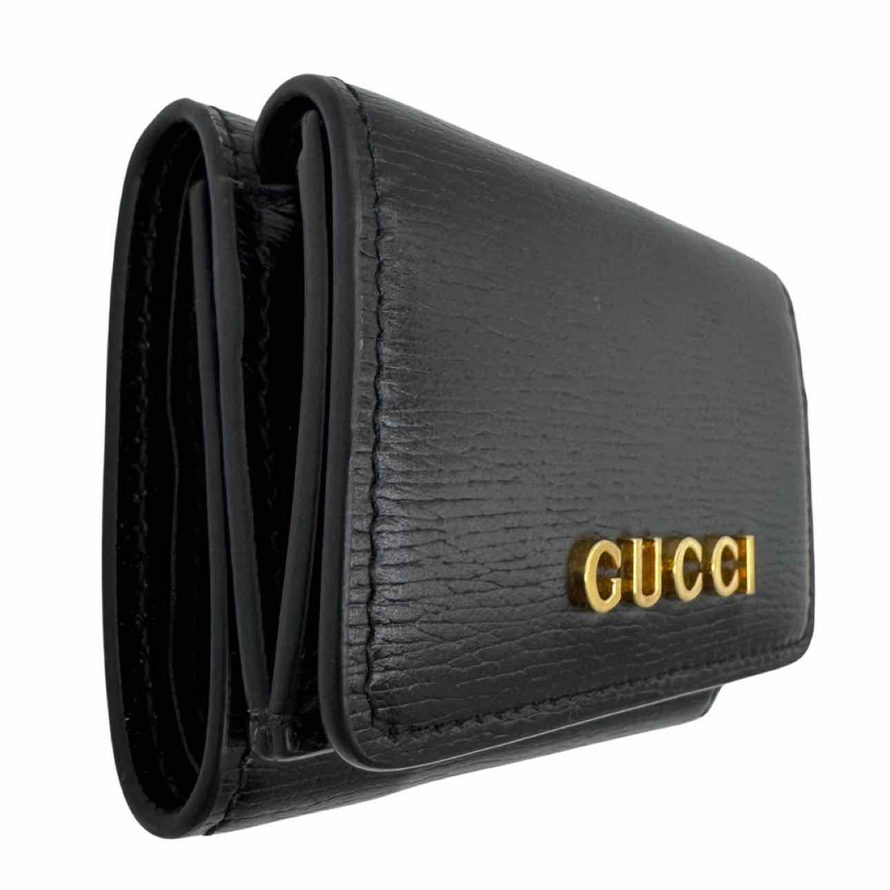 GUCCI Leather Script Trifold Wallet Black Wallet