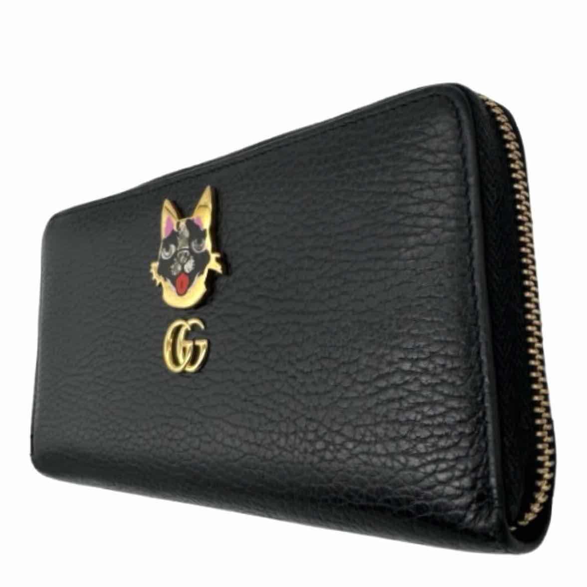 GUCCI Limited Edition Calf Leather GG Marmont Bosco Zip-Around Wallet Black
