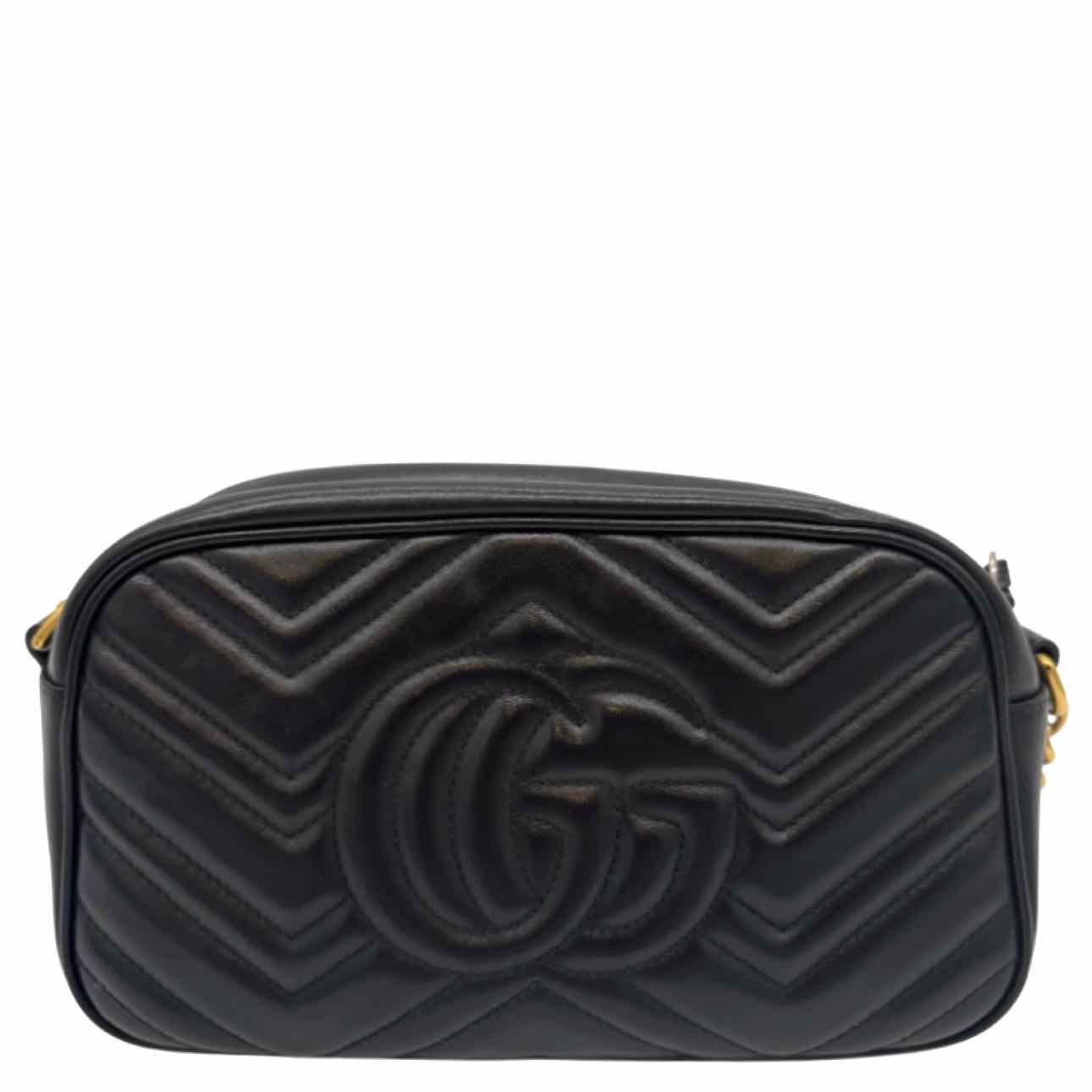 GUCCI  Matelasse Chevron GG Marmont Small Camera Bag Black
