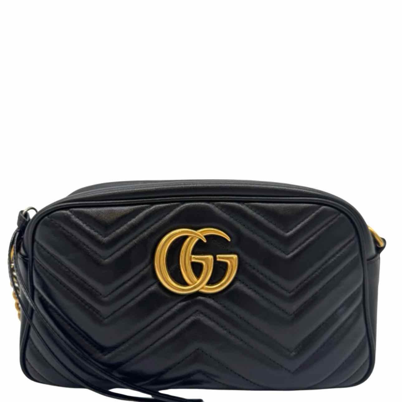 GUCCI  Matelasse Chevron GG Marmont Small Camera Bag Black