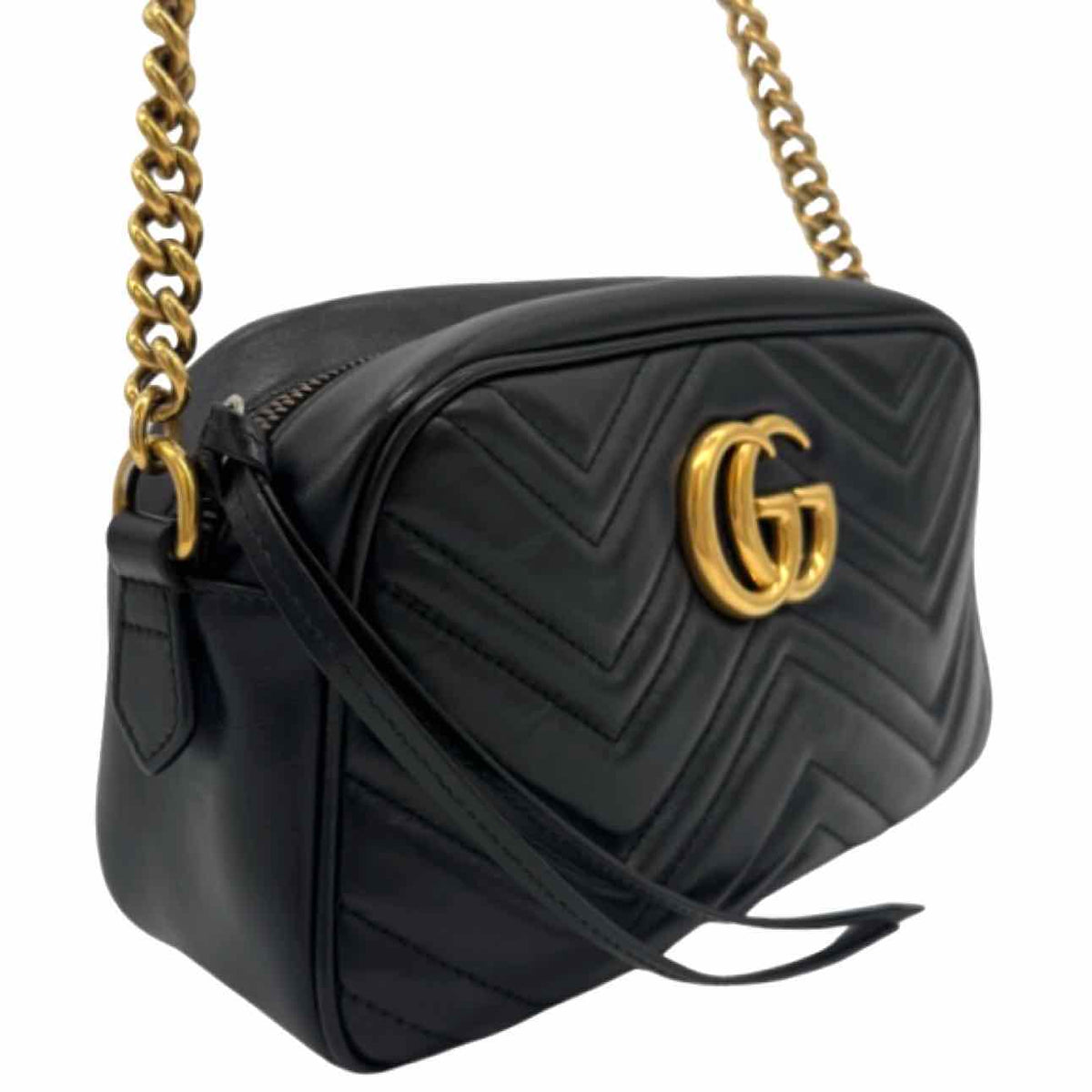 GUCCI  Matelasse Chevron GG Marmont Small Camera Bag Black