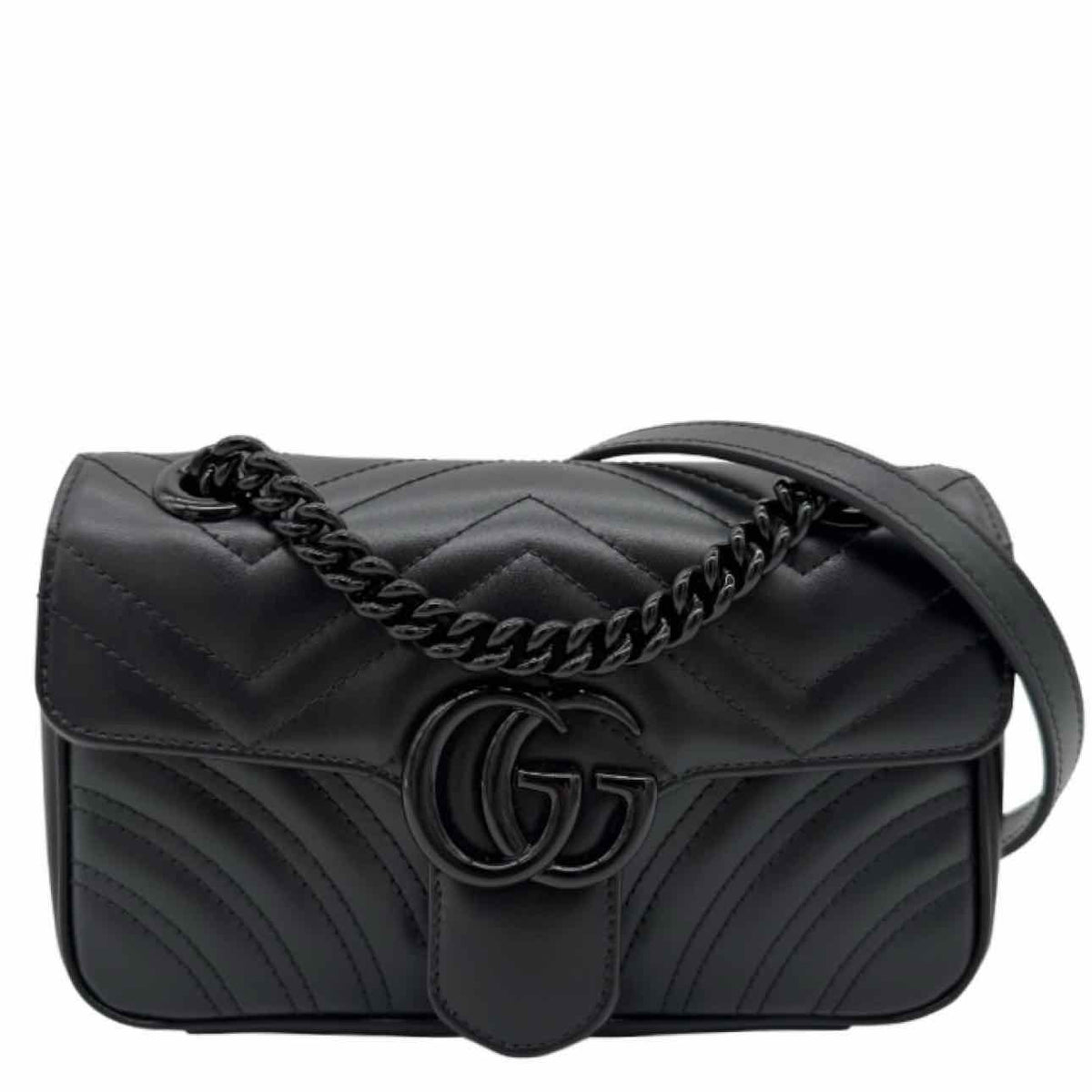 GUCCI Matelasse Chevron GG Small Marmont Crossbody Bag Black