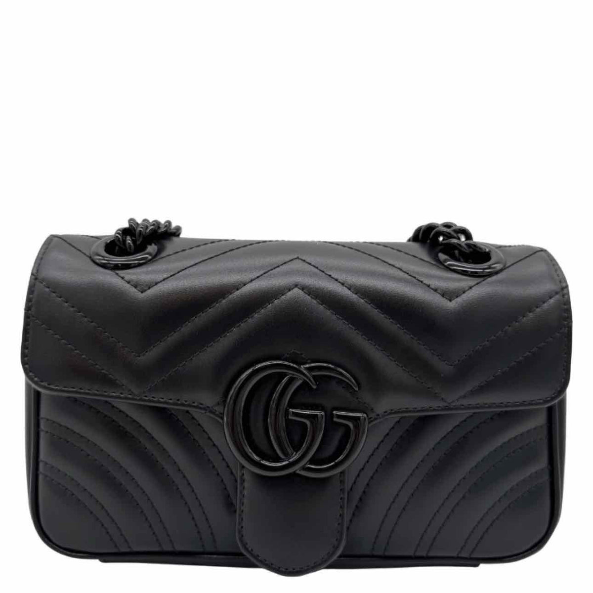 GUCCI Matelasse Chevron GG Small Marmont Crossbody Bag Black