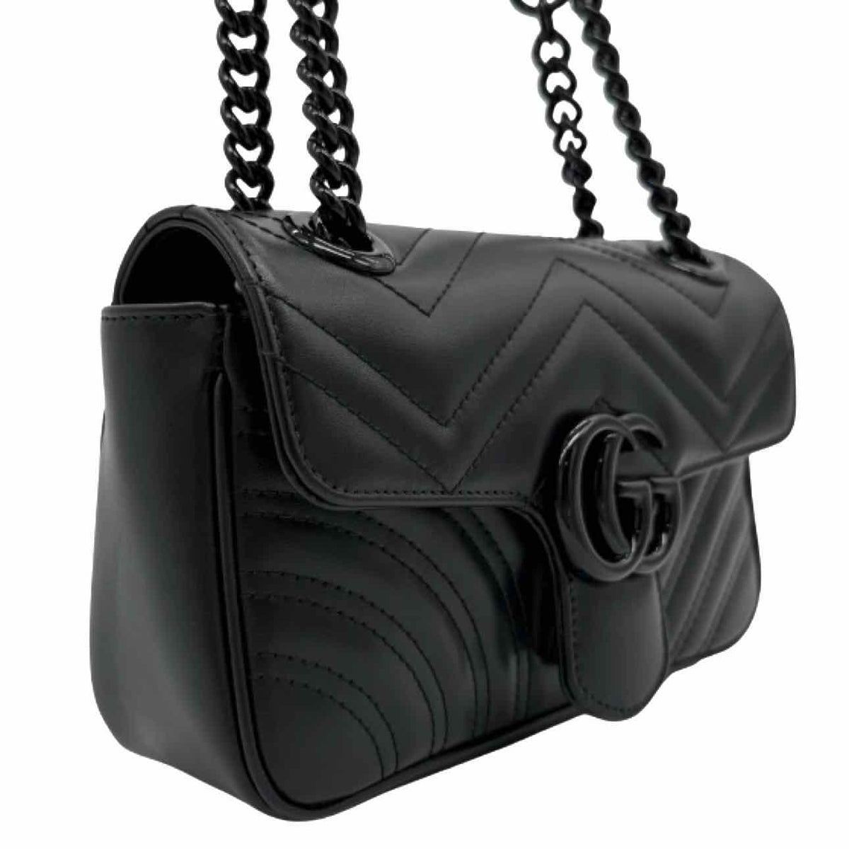 GUCCI Matelasse Chevron GG Small Marmont Crossbody Bag Black