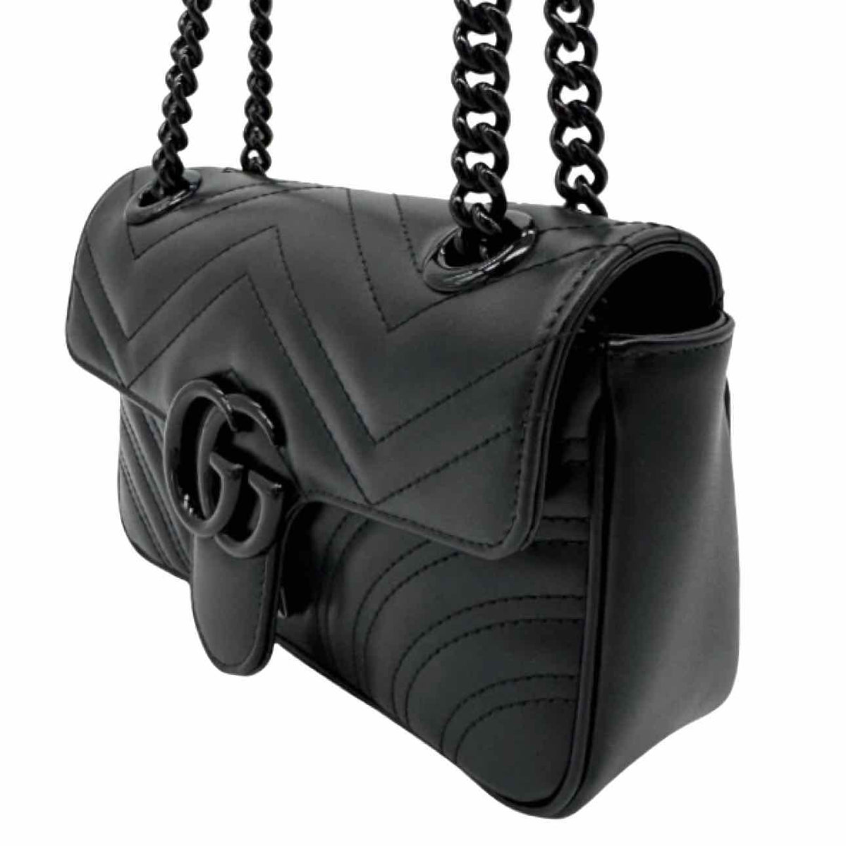 GUCCI Matelasse Chevron GG Small Marmont Crossbody Bag Black