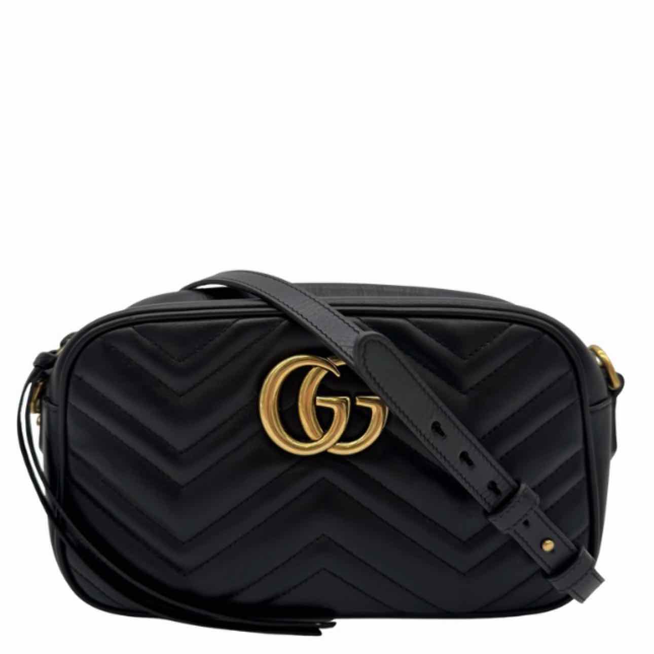 GUCCI Matelasse Chevron Marmont Small Crossbody Black