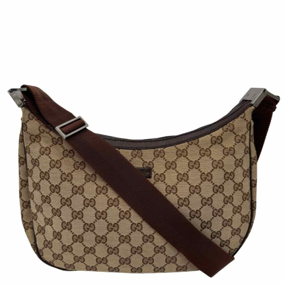 GUCCI Monogram Canvas Half Moon Messenger Bag Brown