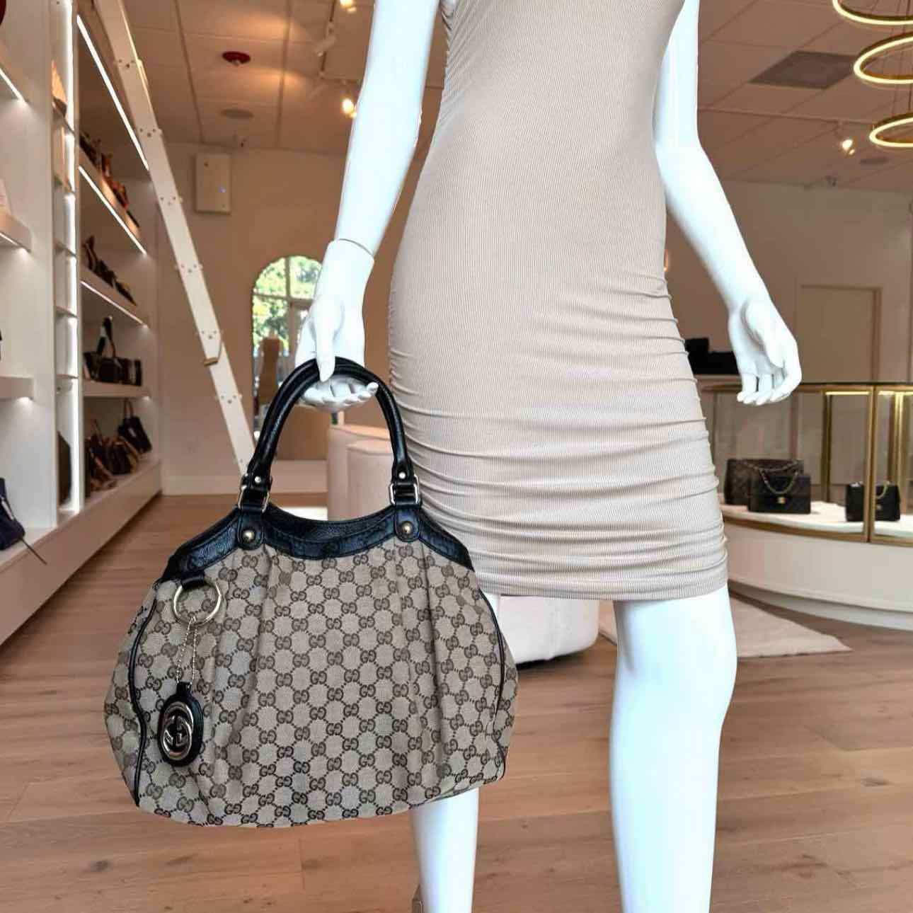 GUCCI Monogram Medium Sukey Tote Bag Brown