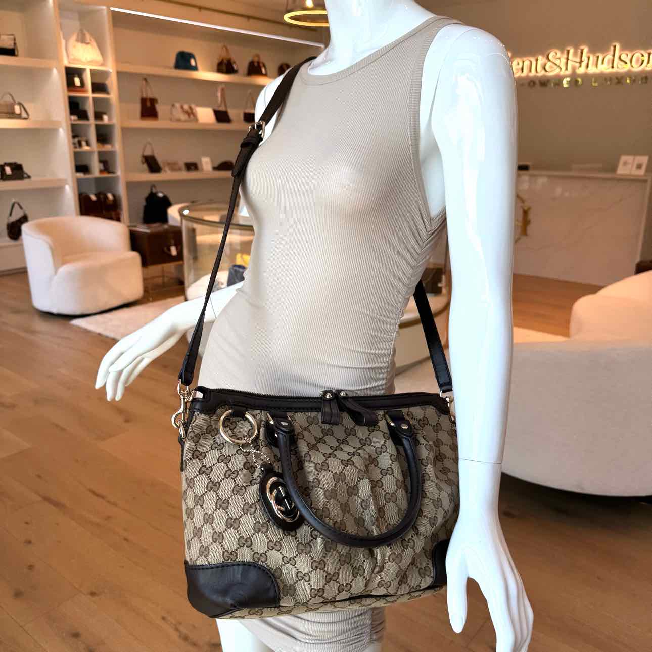 GUCCI Monogram Medium Sukey Tote Brown