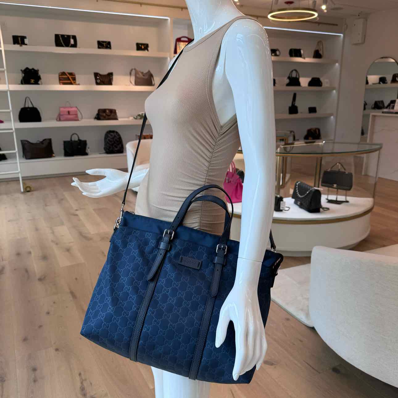 GUCCI Nylon Tote Blue (Pre-Owned)