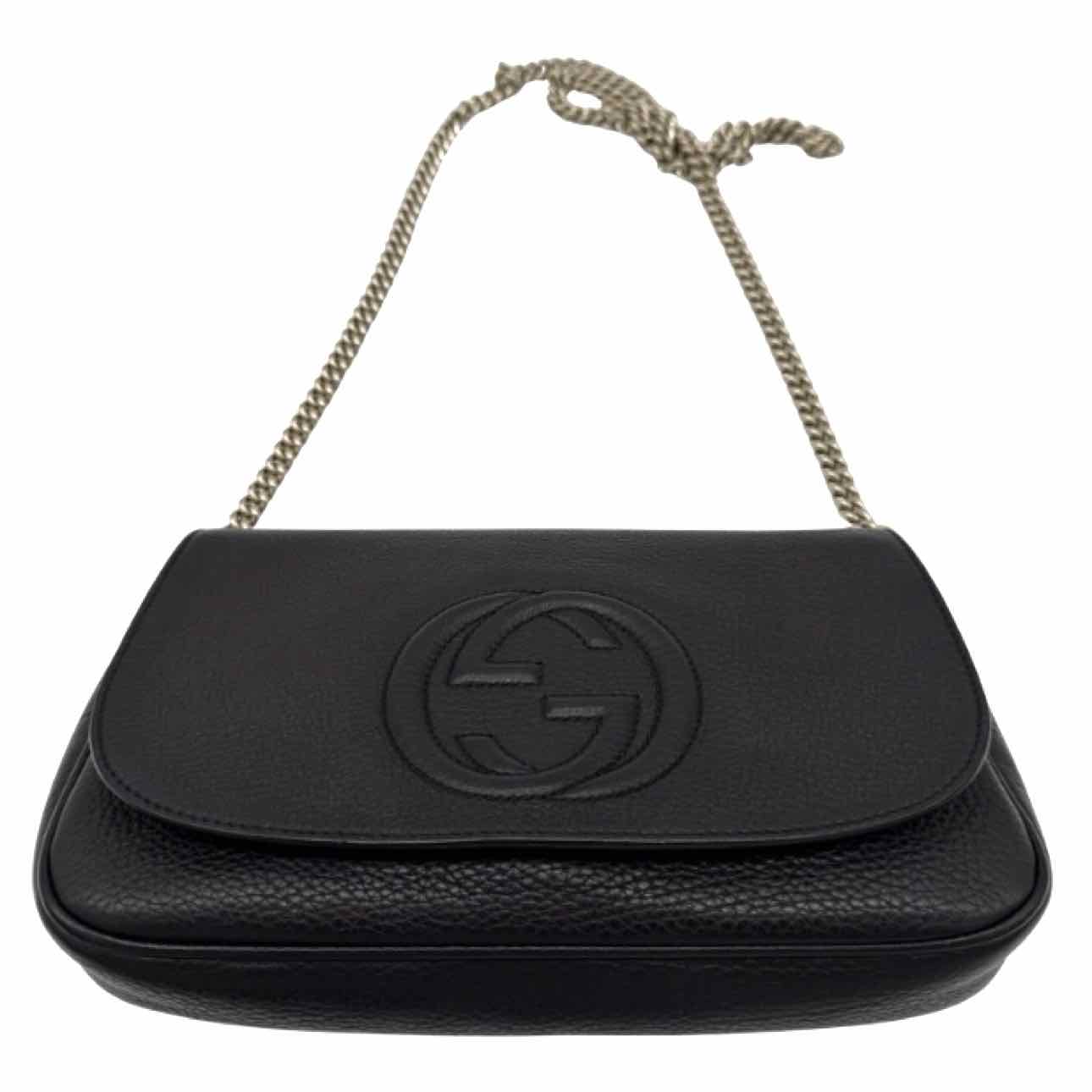 GUCCI Pebbled Calfskin Medium Soho Flap Crossbody Black