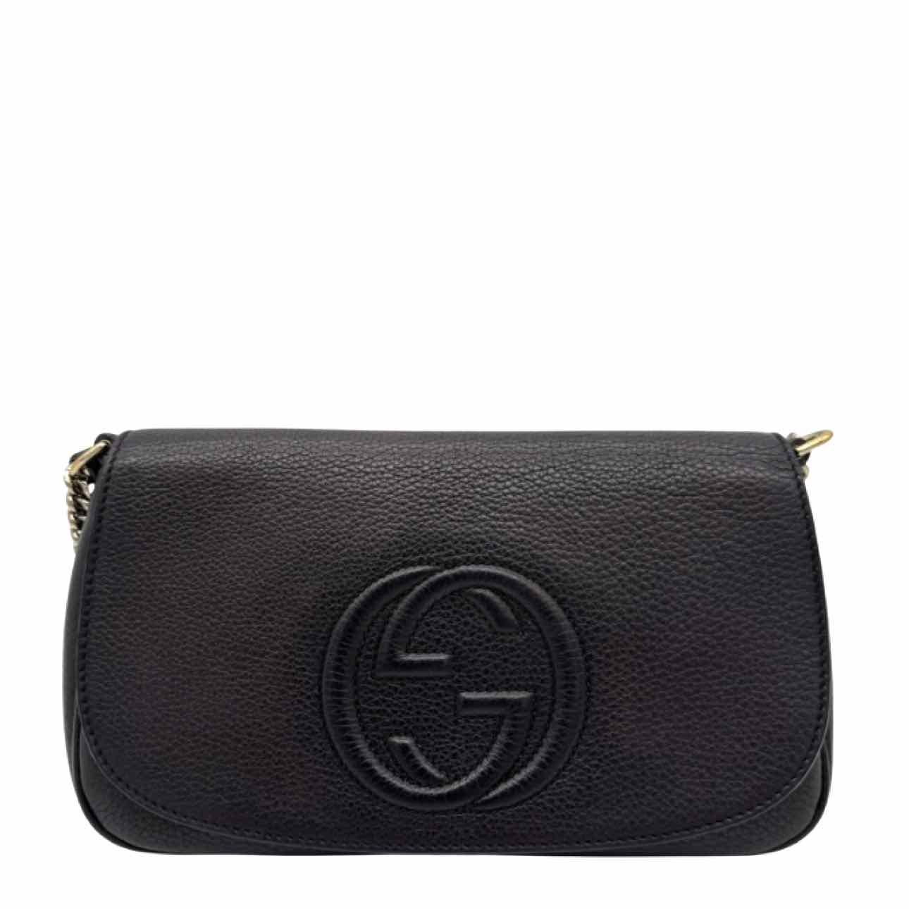 GUCCI Pebbled Calfskin Medium Soho Flap Crossbody Black