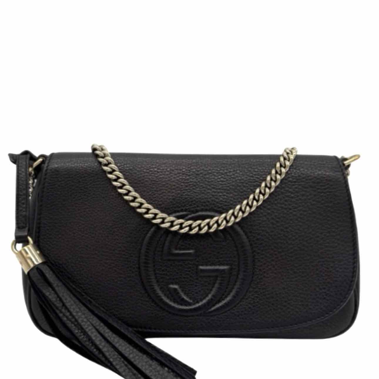 GUCCI Pebbled Calfskin Medium Soho Flap Crossbody Black